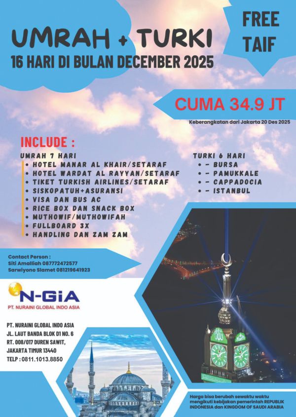 UMRAH PLUS TURKI 16 HARI NGIA TOUR 1